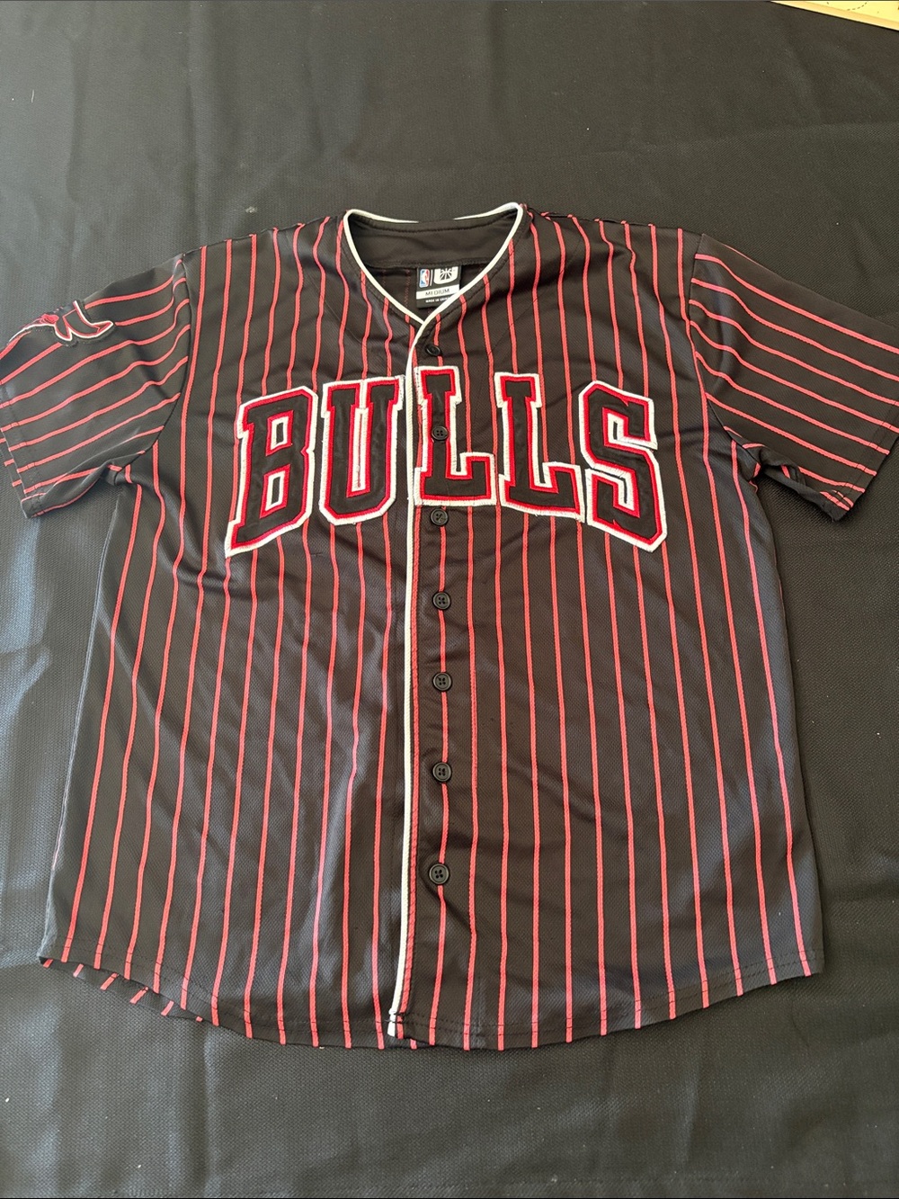 NBA Chicago Bulls Black and Red Pinstripe Button-Up Jersey